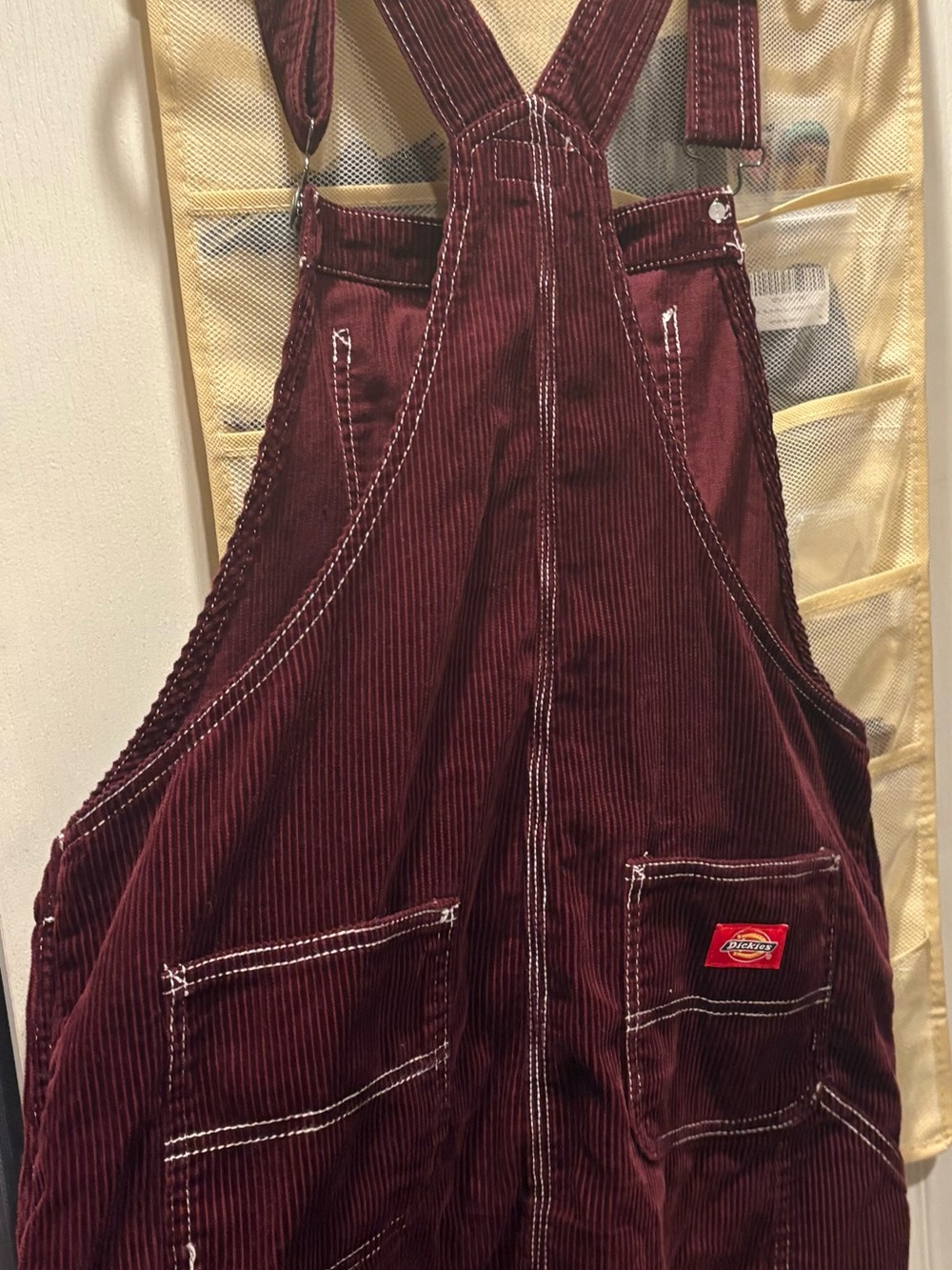 Dickies Women's Mini Corduroy Pinafore Dress in Burgundy